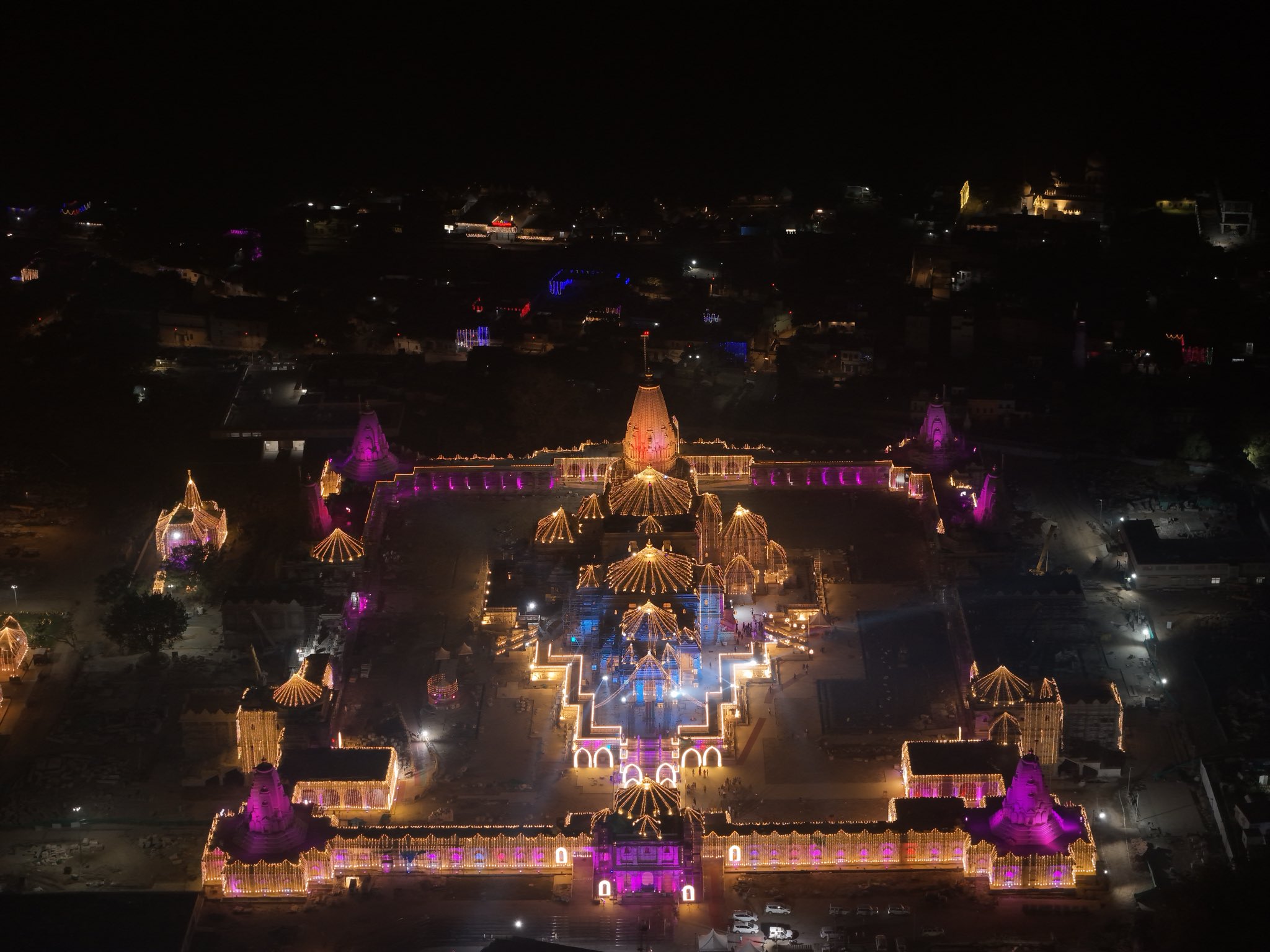 Ram Mandir illuminated temple complex at night